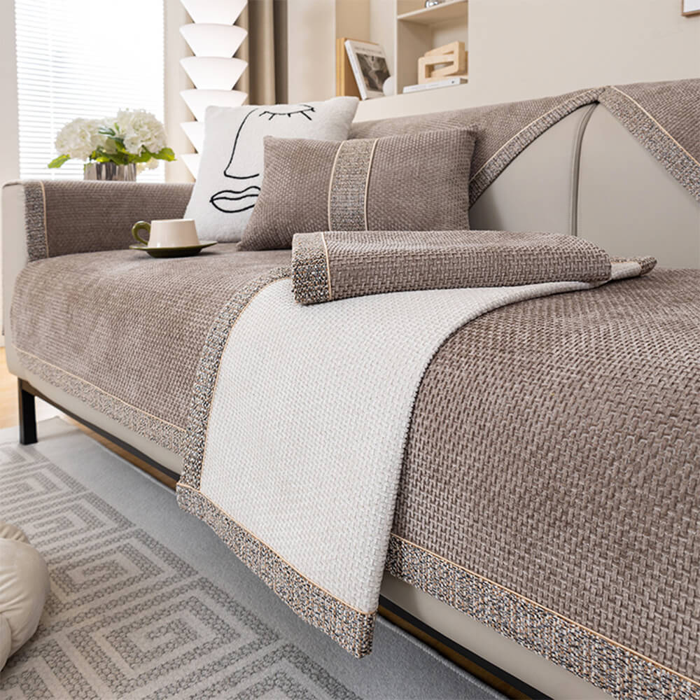 All-Season Modern Tweed Woven Chenille Anti-Slip Outdoor Couch Cover - Image 3