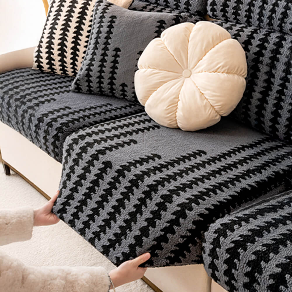 All-Season Soft & Stretchy Fishbone Striped Magic Couch Cover - Image 2