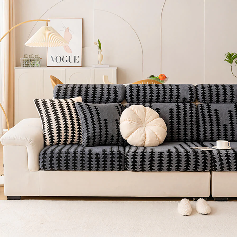 All-Season Soft & Stretchy Fishbone Striped Magic Couch Cover - Image 8