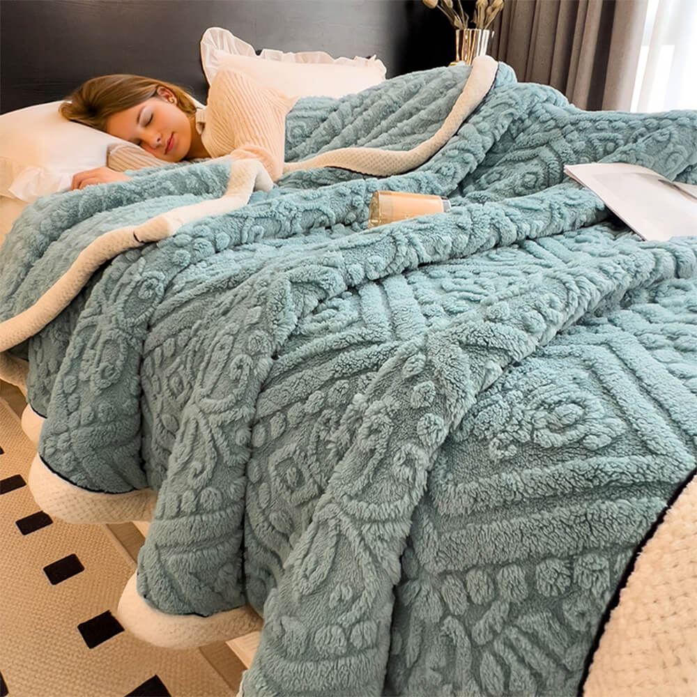 Baroque Style Embossed Milk Velvet Soft Fleece Blanket - Image 11