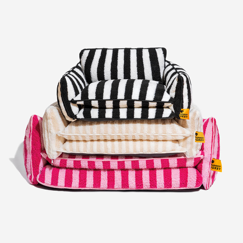 Bed Cover - Trendy Striped Faux Lambswool Double Layer Dog & Cat Sofa Bed - Image 12