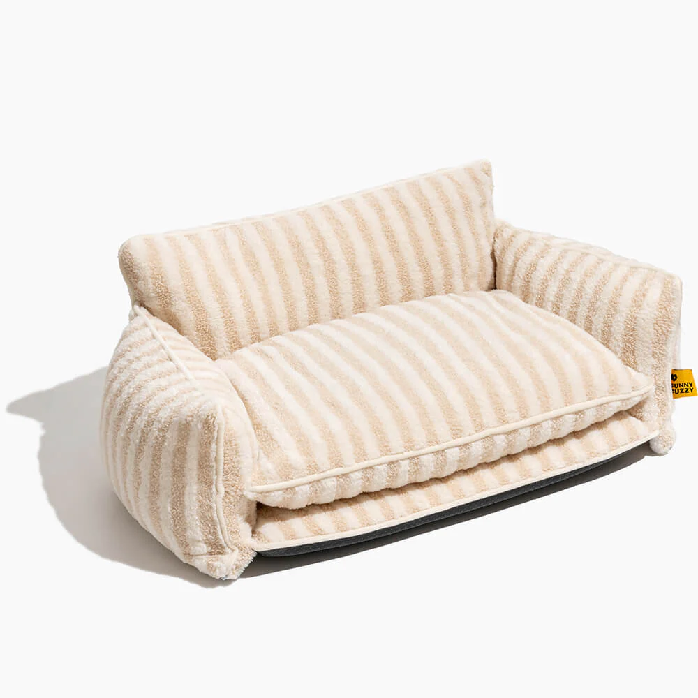 Bed Cover - Trendy Striped Faux Lambswool Double Layer Dog & Cat Sofa Bed - Image 14