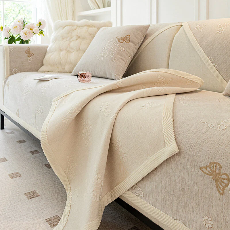 Chenille Anti-Slip Butterfly Pattern Morandi Color Couch Cover - Image 10