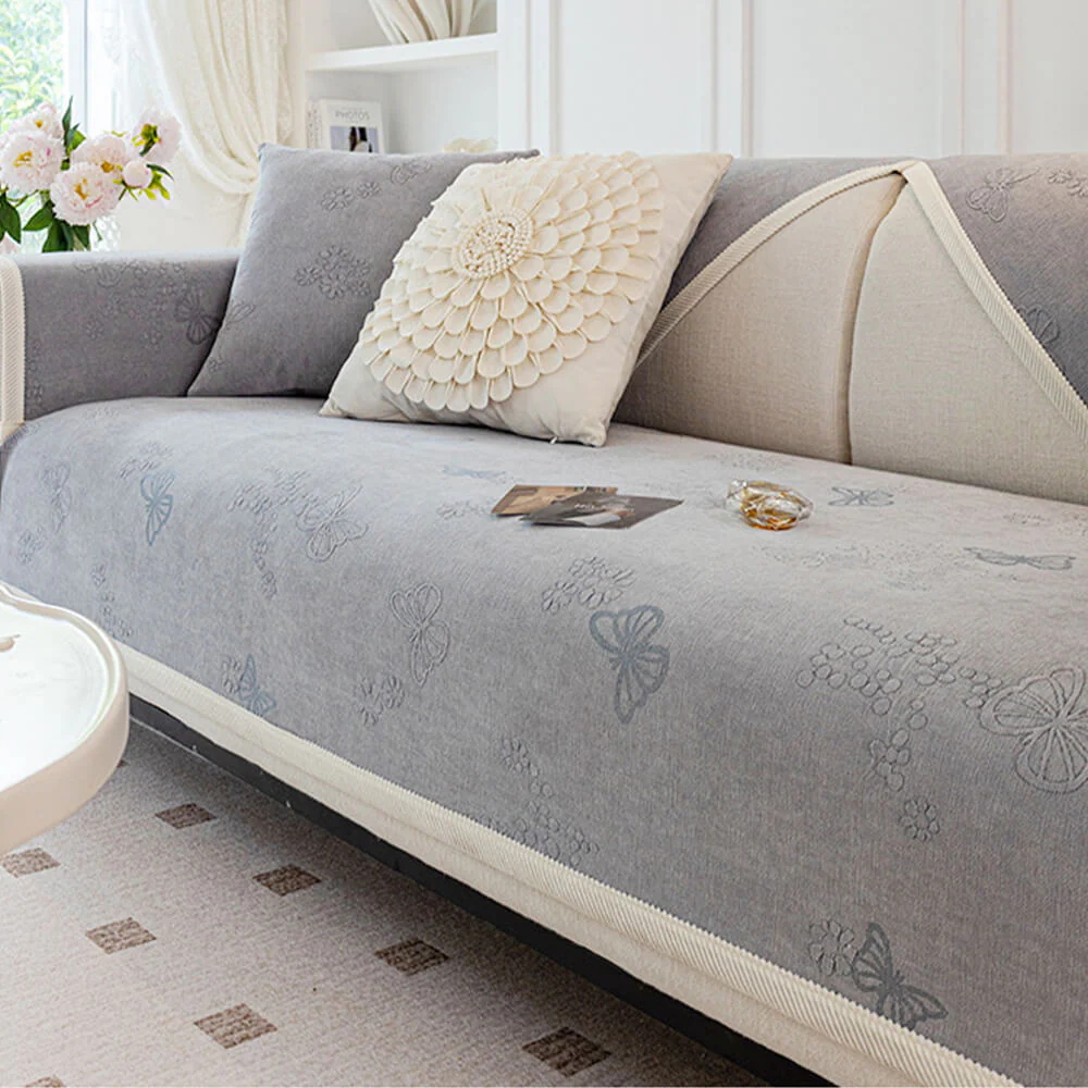 Chenille Anti-Slip Butterfly Pattern Morandi Color Couch Cover - Image 11