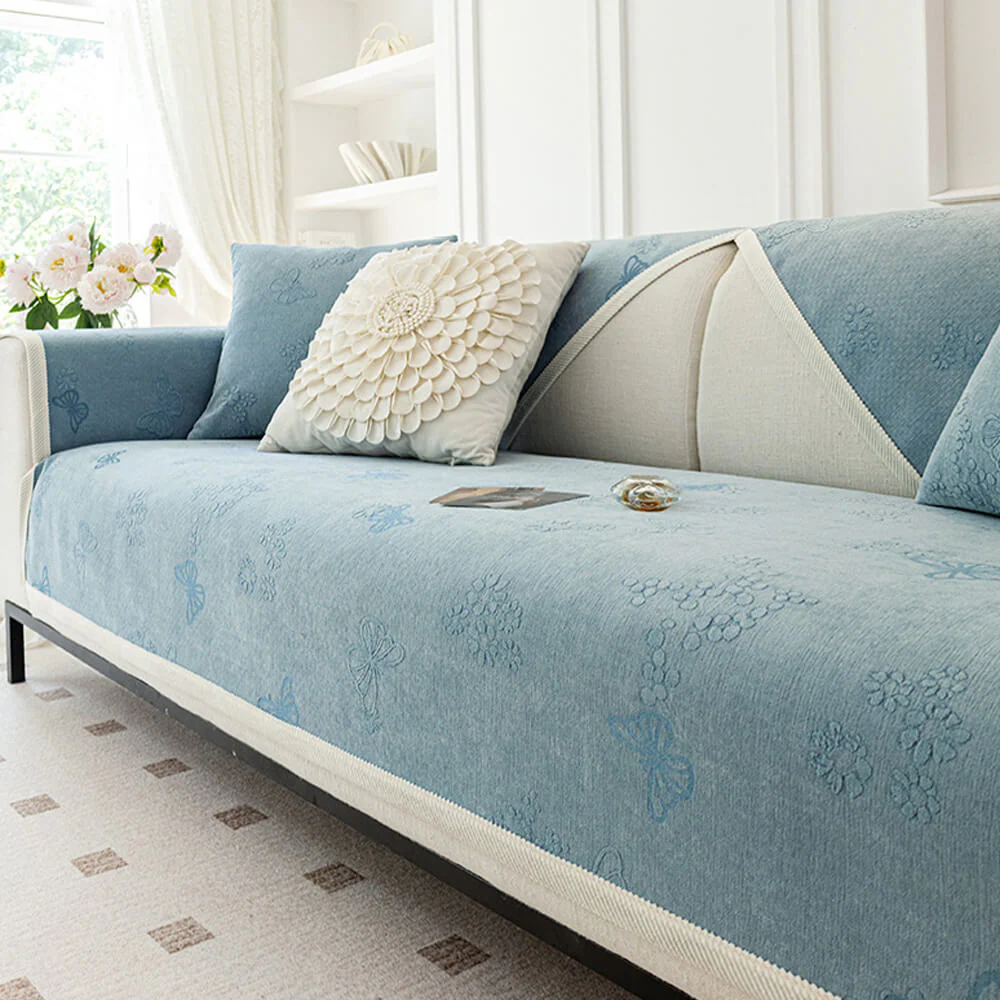 Chenille Anti-Slip Butterfly Pattern Morandi Color Couch Cover - Image 12