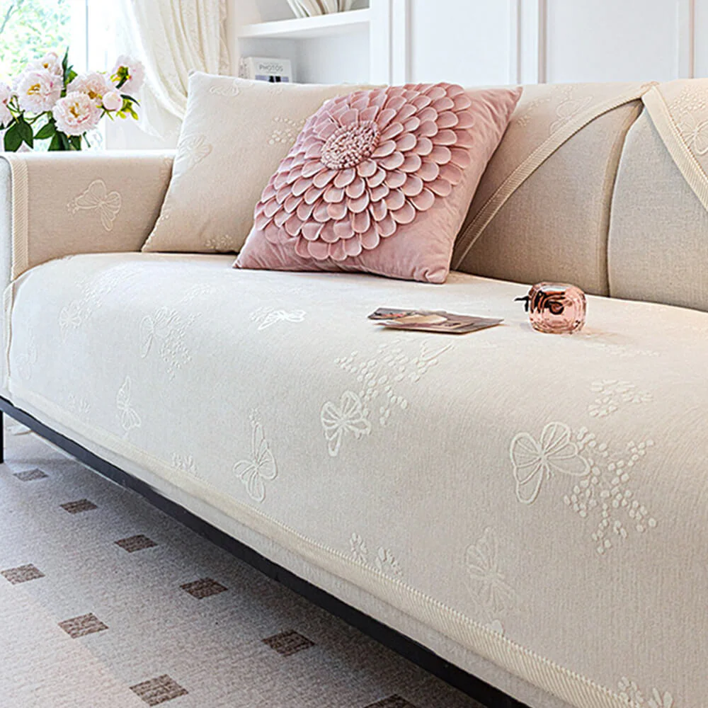 Chenille Anti-Slip Butterfly Pattern Morandi Color Couch Cover - Image 13