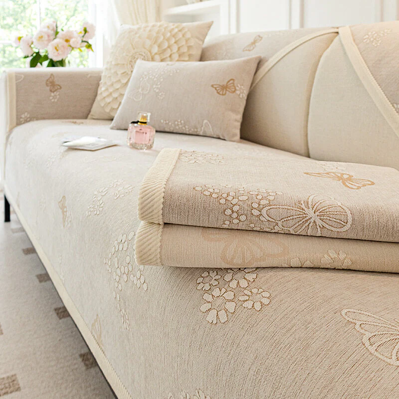 Chenille Anti-Slip Butterfly Pattern Morandi Color Couch Cover - Image 3
