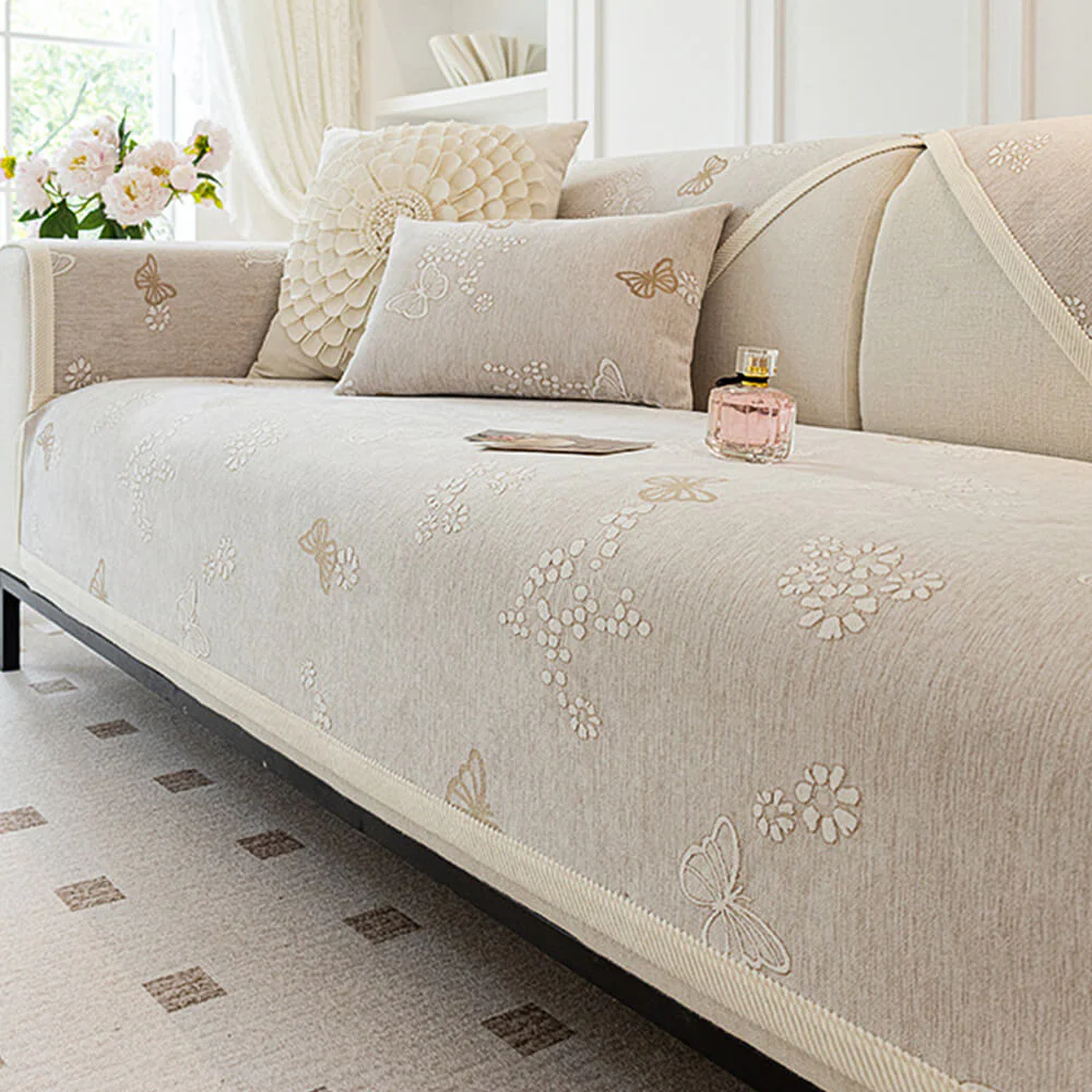 Chenille Anti-Slip Butterfly Pattern Morandi Color Couch Cover - Image 4