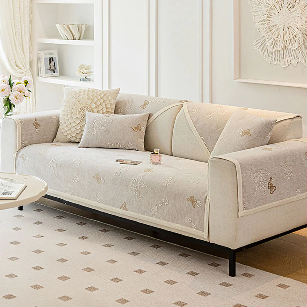 Chenille Anti-Slip Butterfly Pattern Morandi Color Couch Cover - Image 5