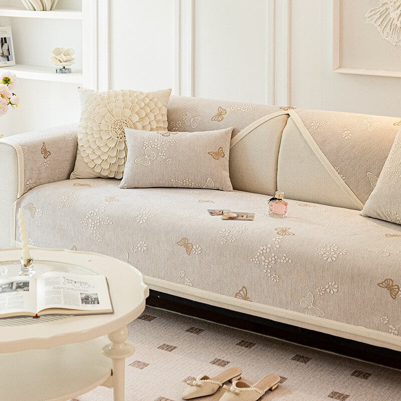 Chenille Anti-Slip Butterfly Pattern Morandi Color Couch Cover - Image 9