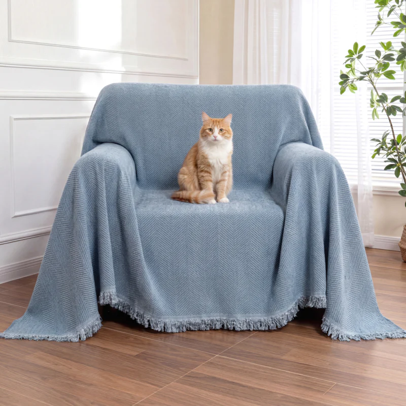 Chenille Blanket Herringbone Tassel Armchair Sofa Cover