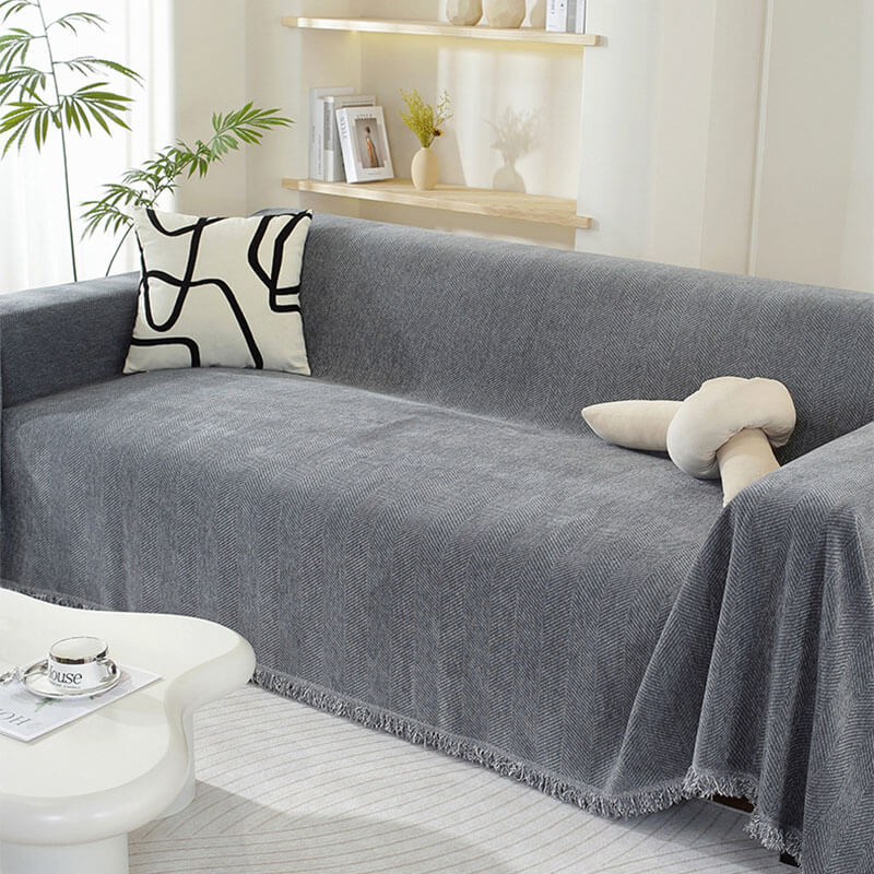Chenille Blanket Herringbone Tassel Armchair Sofa Cover - Image 10
