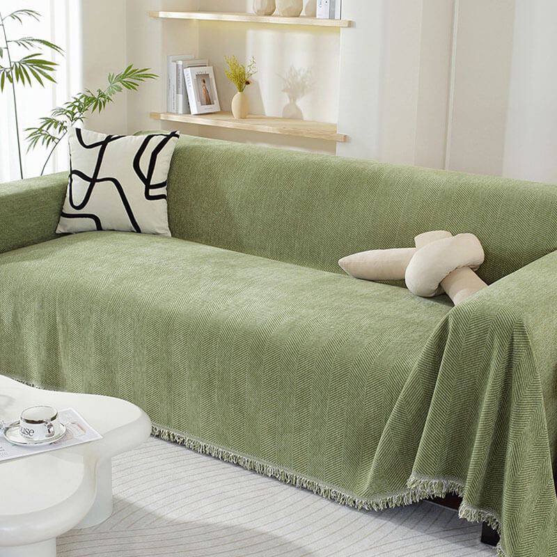 Chenille Blanket Herringbone Tassel Armchair Sofa Cover - Image 11