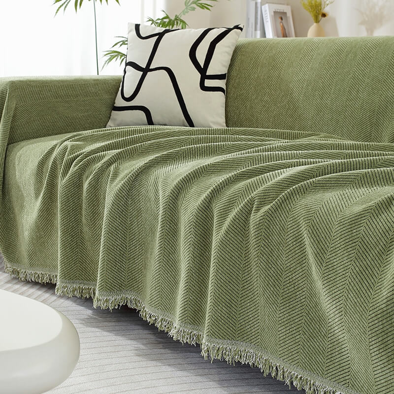 Chenille Blanket Herringbone Tassel Armchair Sofa Cover - Image 12