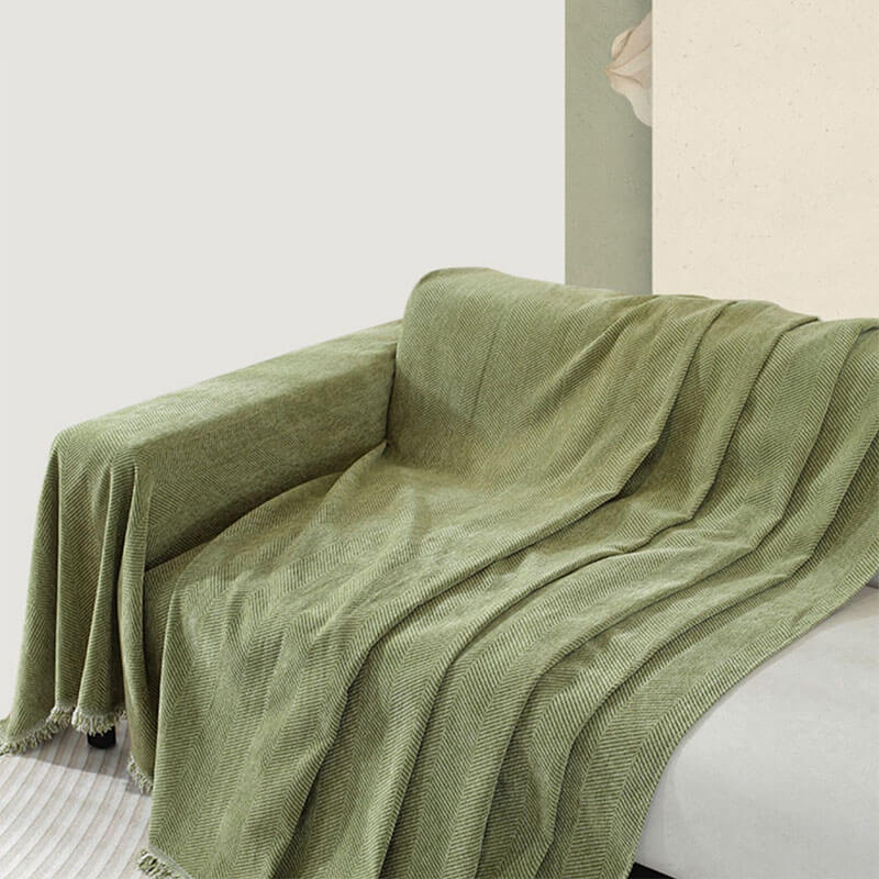 Chenille Blanket Herringbone Tassel Armchair Sofa Cover - Image 13