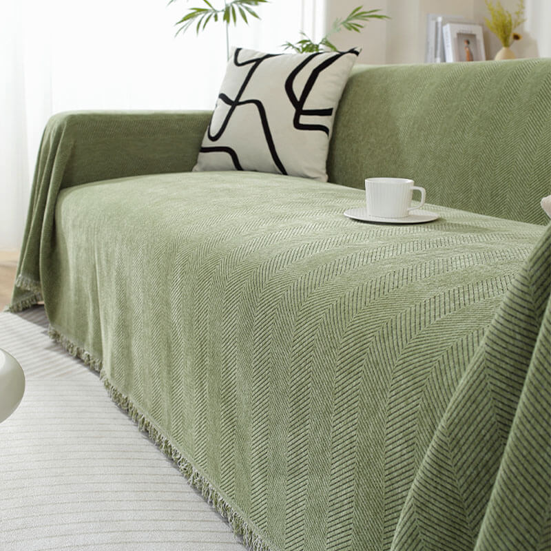 Chenille Blanket Herringbone Tassel Armchair Sofa Cover - Image 14