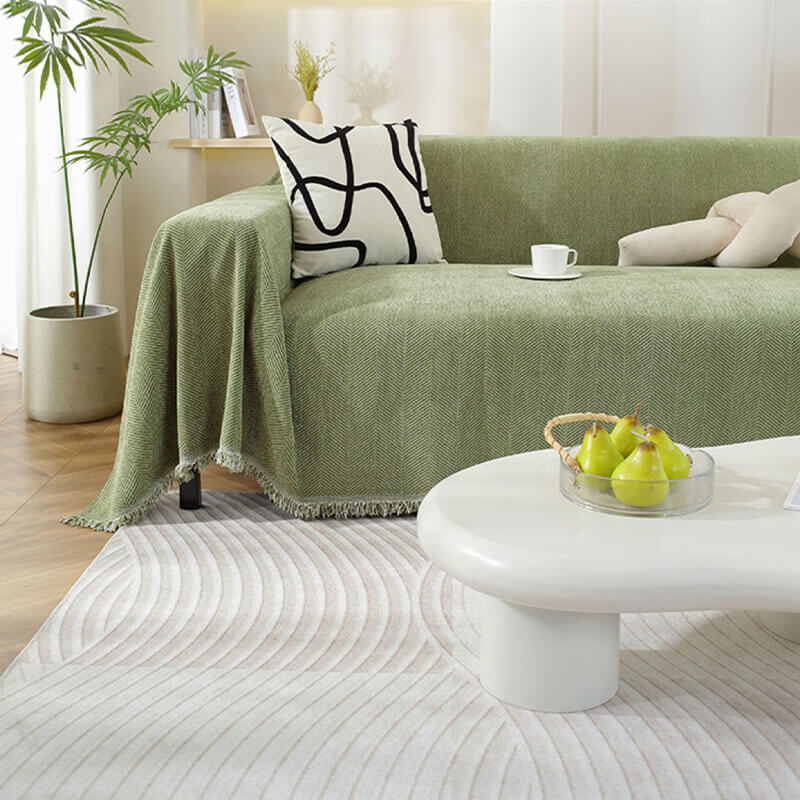 Chenille Blanket Herringbone Tassel Armchair Sofa Cover - Image 15