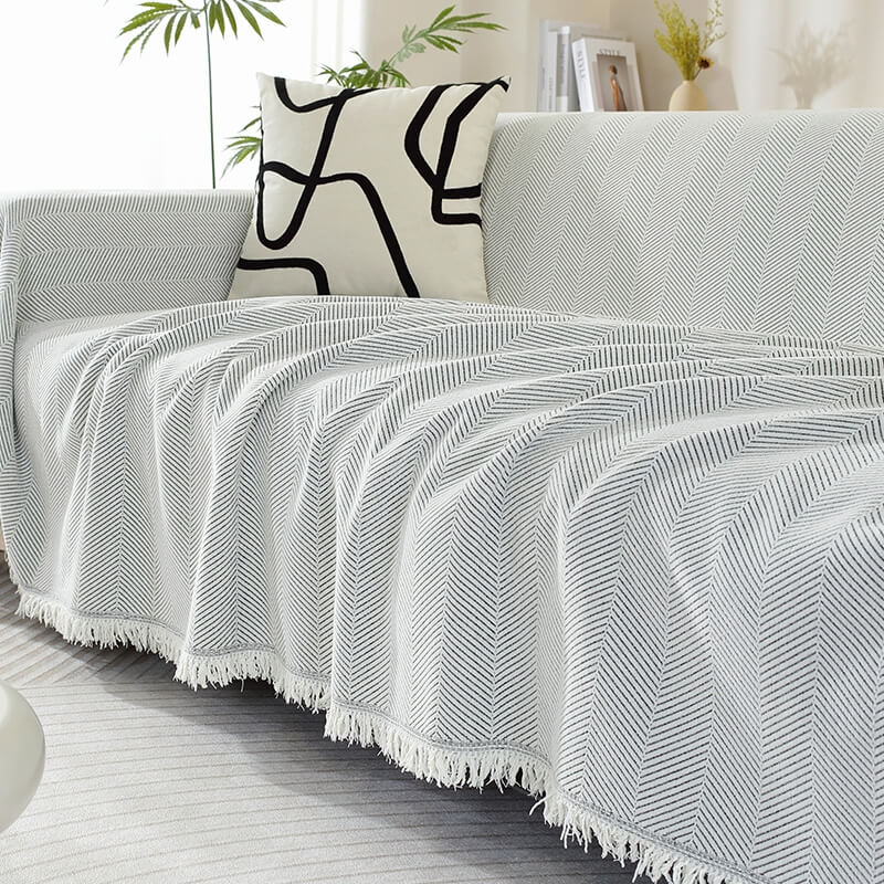Chenille Blanket Herringbone Tassel Armchair Sofa Cover - Image 16