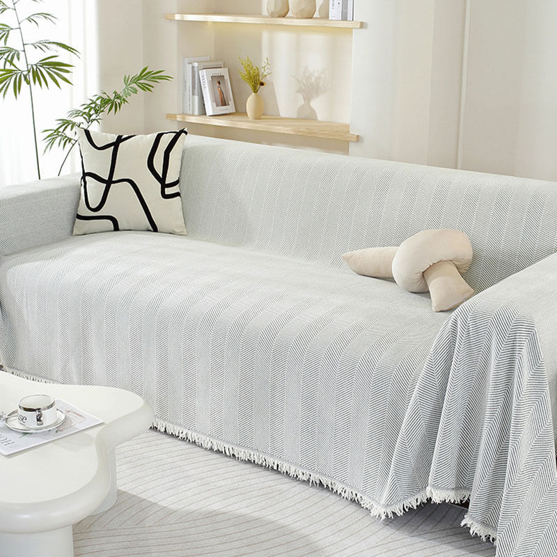 Chenille Blanket Herringbone Tassel Armchair Sofa Cover - Image 17
