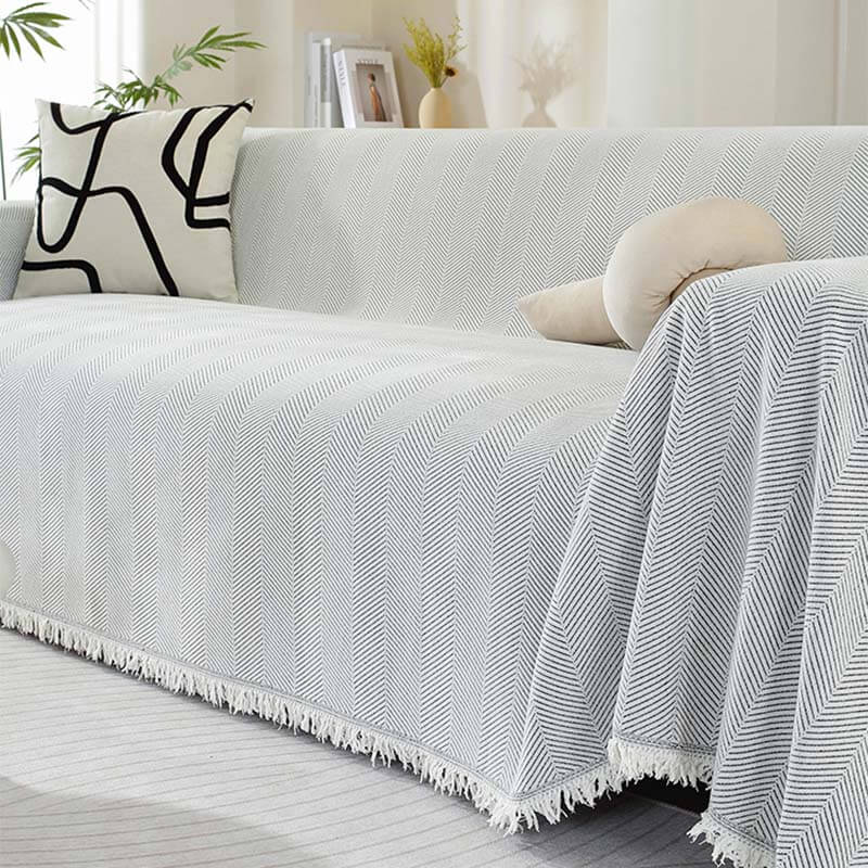 Chenille Blanket Herringbone Tassel Armchair Sofa Cover - Image 18
