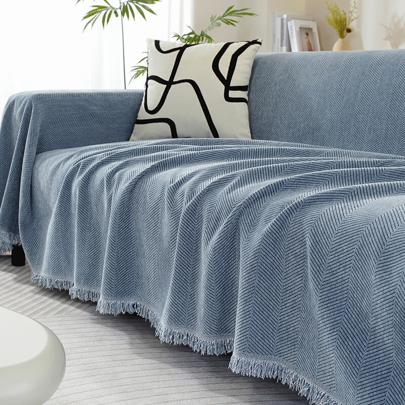 Chenille Blanket Herringbone Tassel Armchair Sofa Cover - Image 5