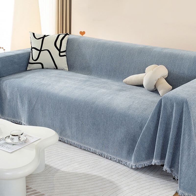 Chenille Blanket Herringbone Tassel Armchair Sofa Cover - Image 6