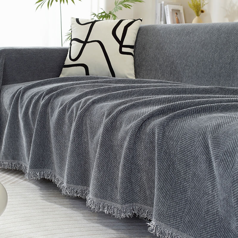 Chenille Blanket Herringbone Tassel Armchair Sofa Cover - Image 9