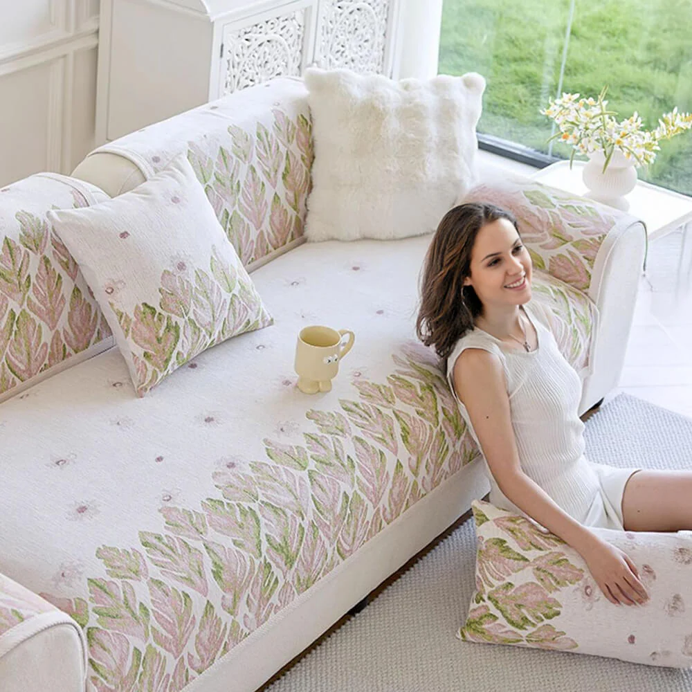 Chenille Romantic Botanical Design Comfortable Couch Cover - Image 13