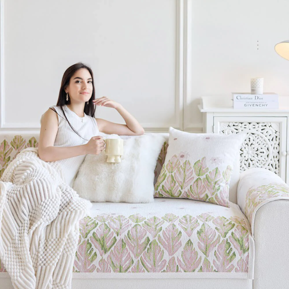 Chenille Romantic Botanical Design Comfortable Couch Cover - Image 14