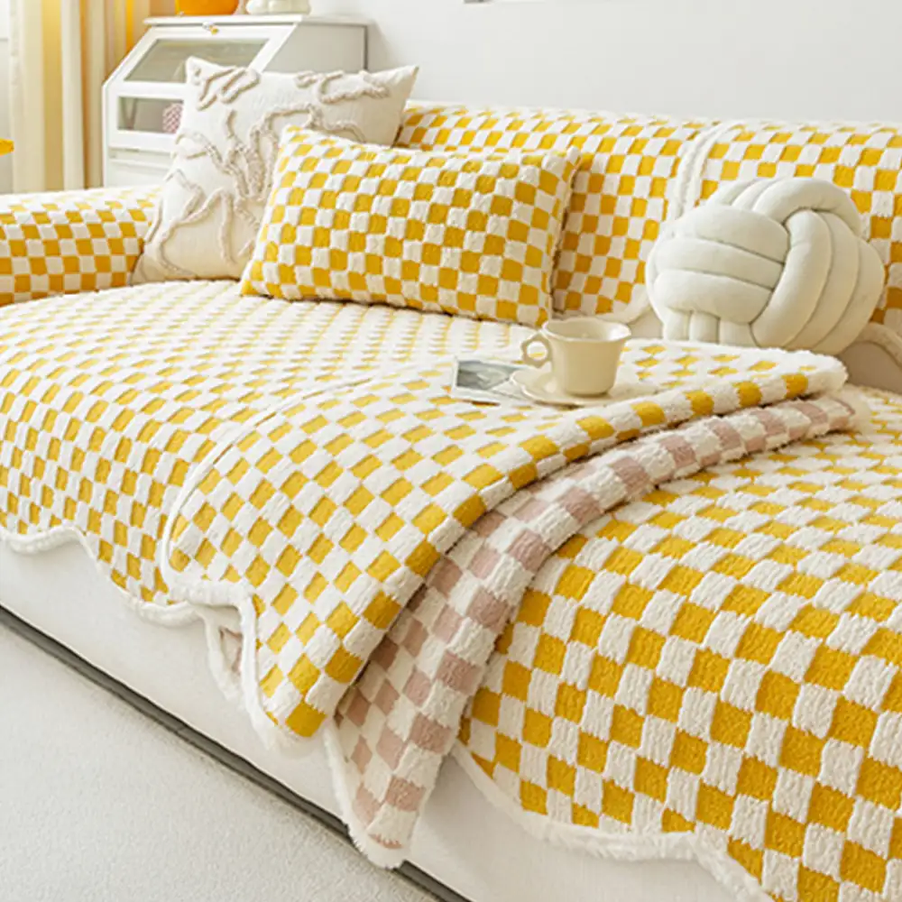 Classic Checkerboard Plush Comfortable Scratch-Resistant Non-Slip Couch Cover - Image 5