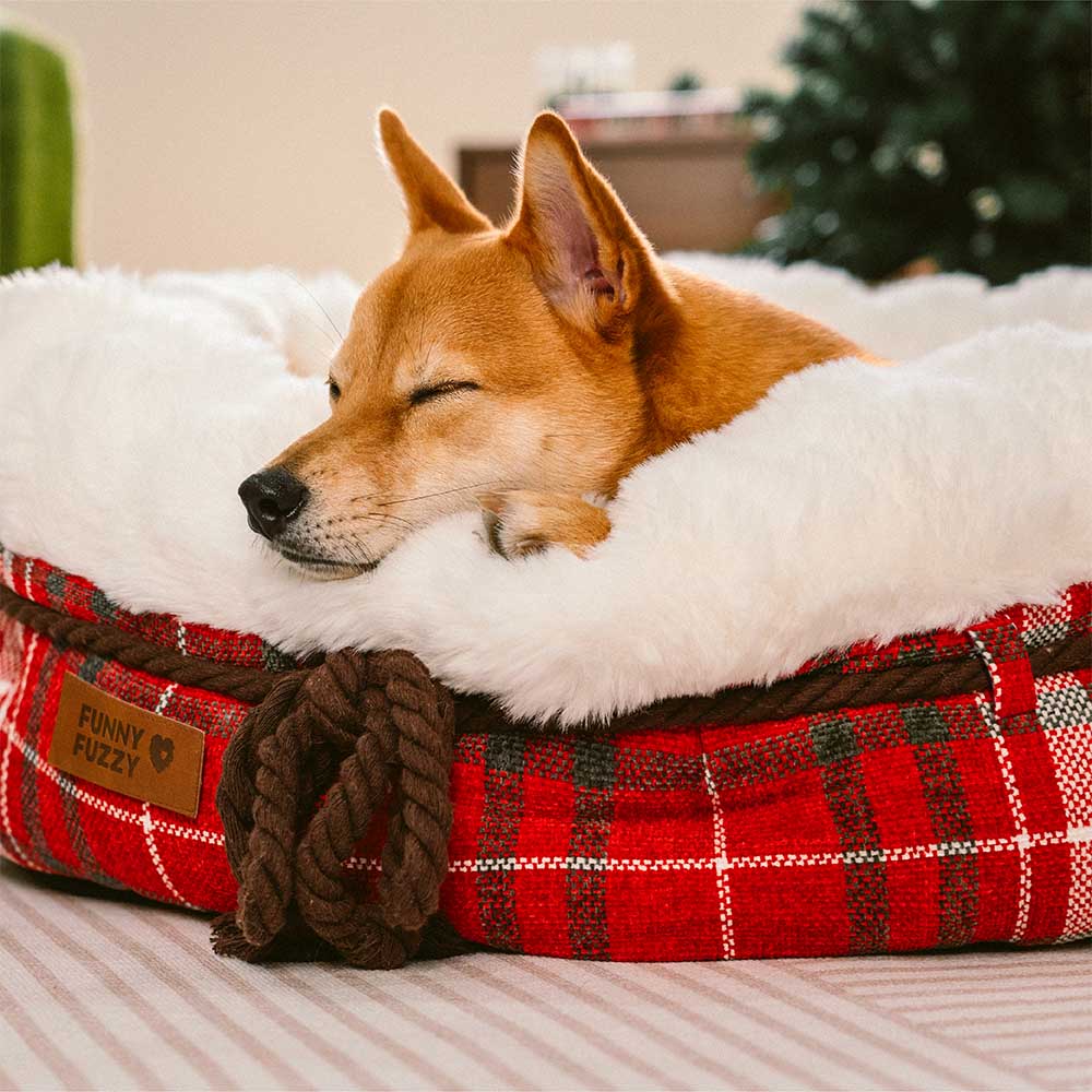 Classic Jacquard Plush Donut Dog Bed - Snuggle Den - Image 10