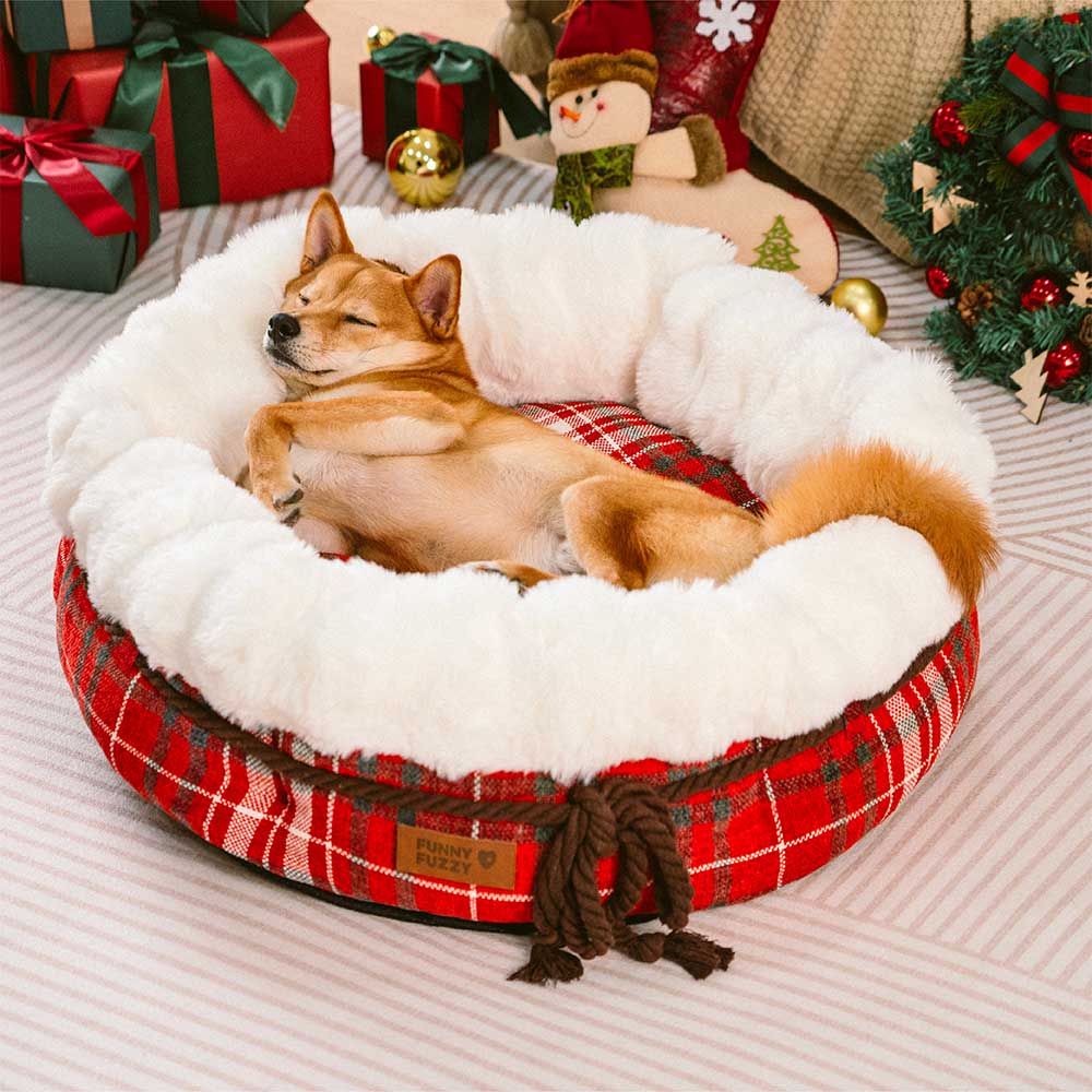 Classic Jacquard Plush Donut Dog Bed - Snuggle Den - Image 11