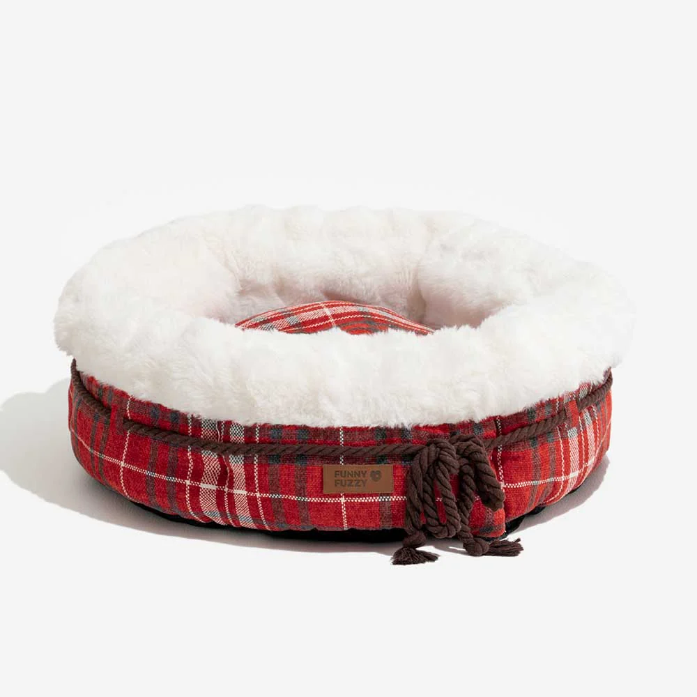 Classic Jacquard Plush Donut Dog Bed - Snuggle Den - Image 17