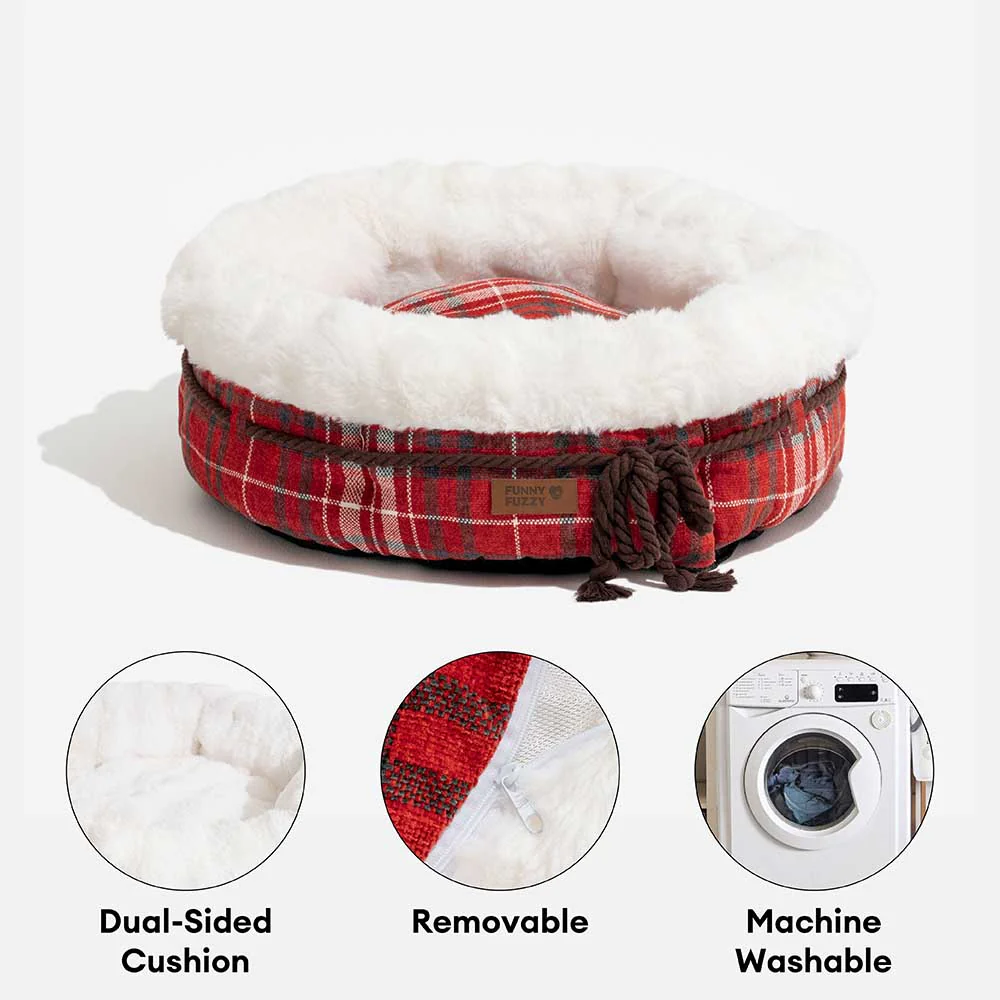 Classic Jacquard Plush Donut Dog Bed - Snuggle Den - Image 19