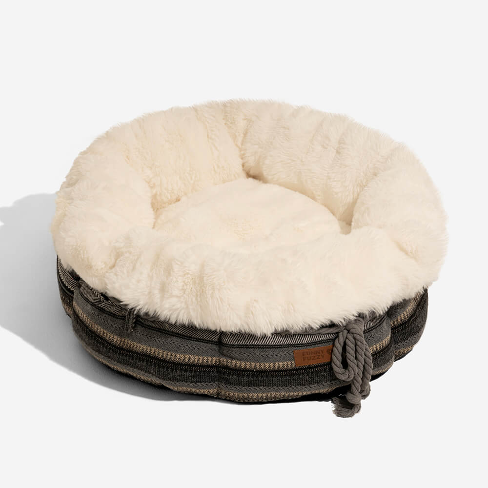 Classic Jacquard Plush Donut Dog Bed - Snuggle Den - Image 21