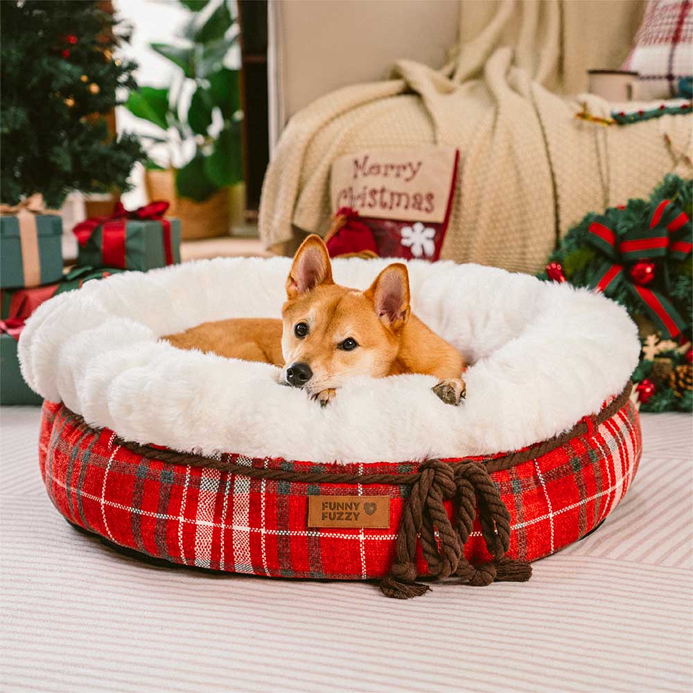 Classic Jacquard Plush Donut Dog Bed - Snuggle Den - Image 3