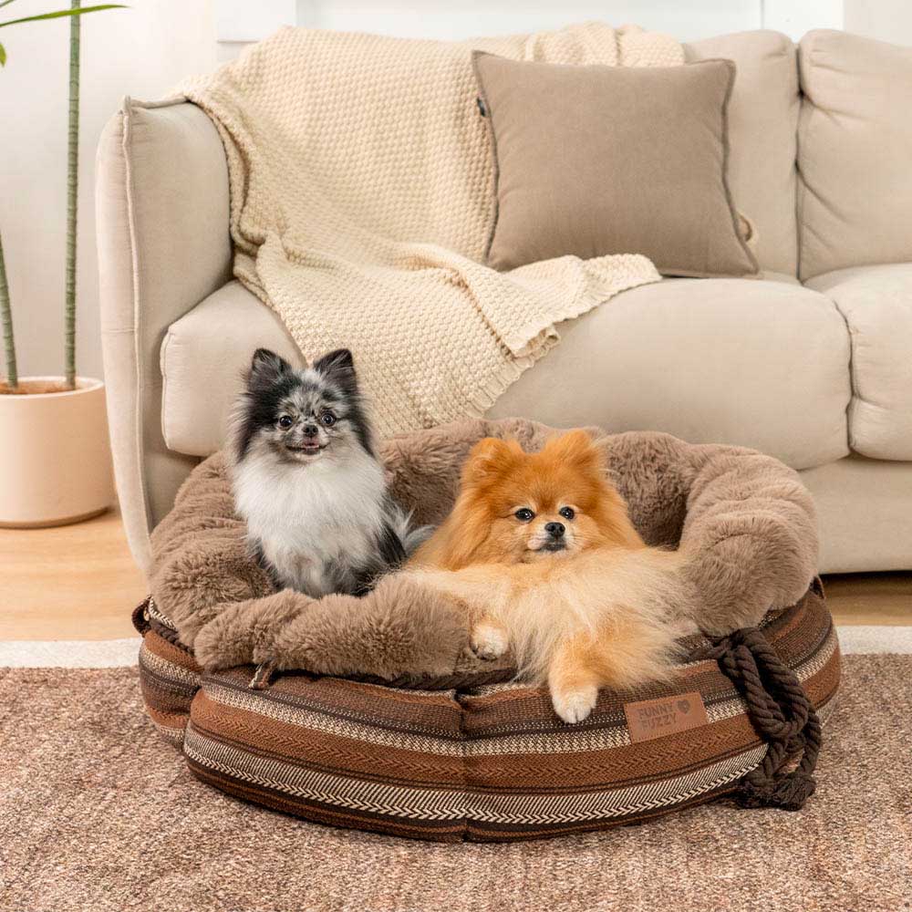 Classic Jacquard Plush Donut Dog Bed - Snuggle Den - Image 4