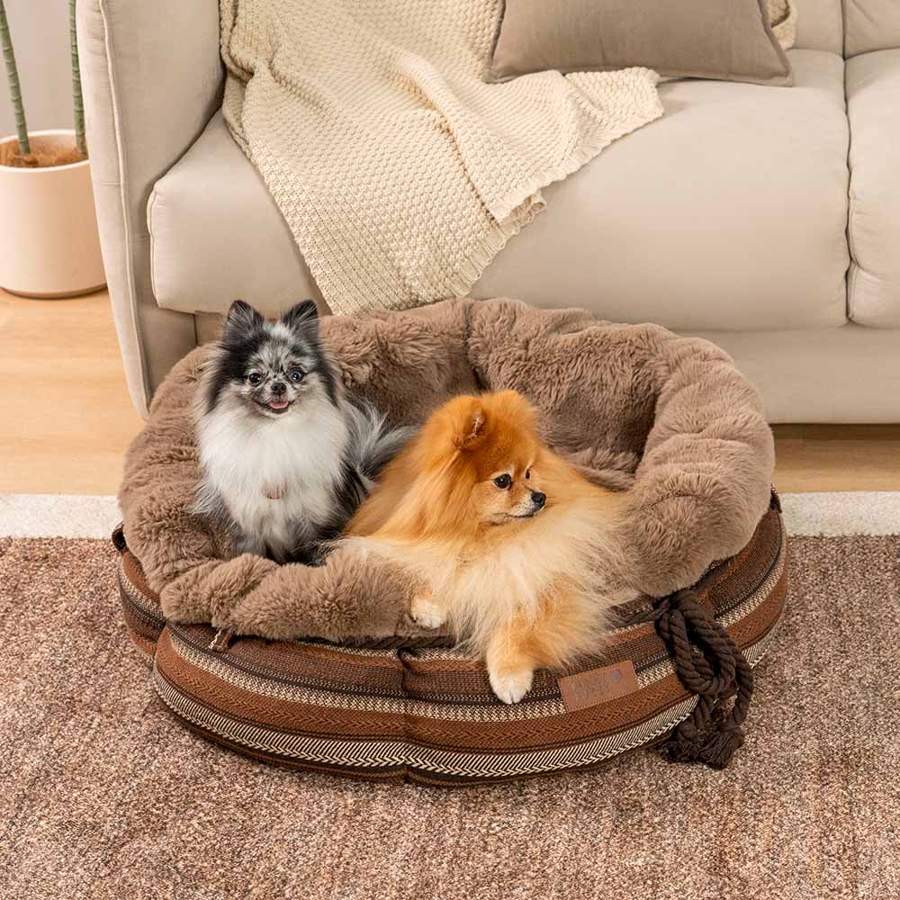 Classic Jacquard Plush Donut Dog Bed - Snuggle Den - Image 5
