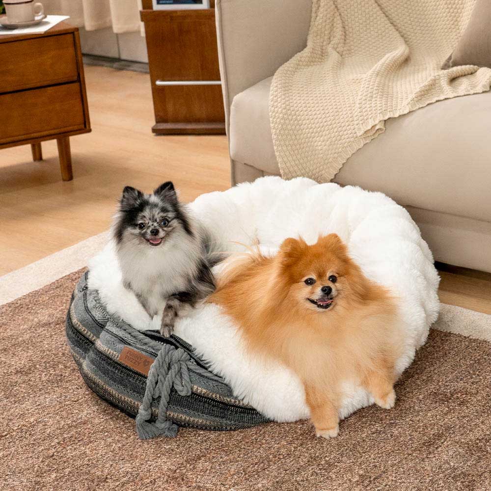 Classic Jacquard Plush Donut Dog Bed - Snuggle Den - Image 6
