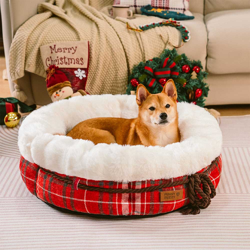 Classic Jacquard Plush Donut Dog Bed - Snuggle Den - Image 7