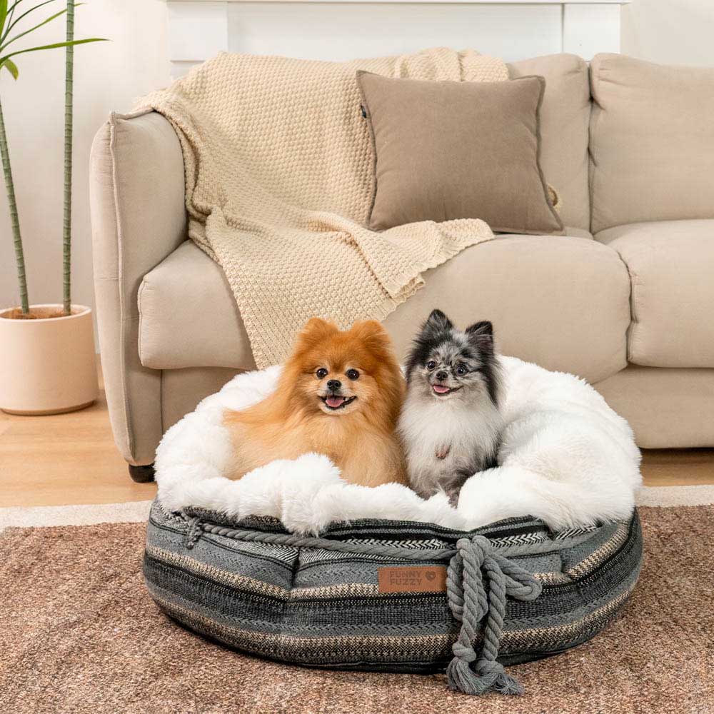 Classic Jacquard Plush Donut Dog Bed - Snuggle Den - Image 9
