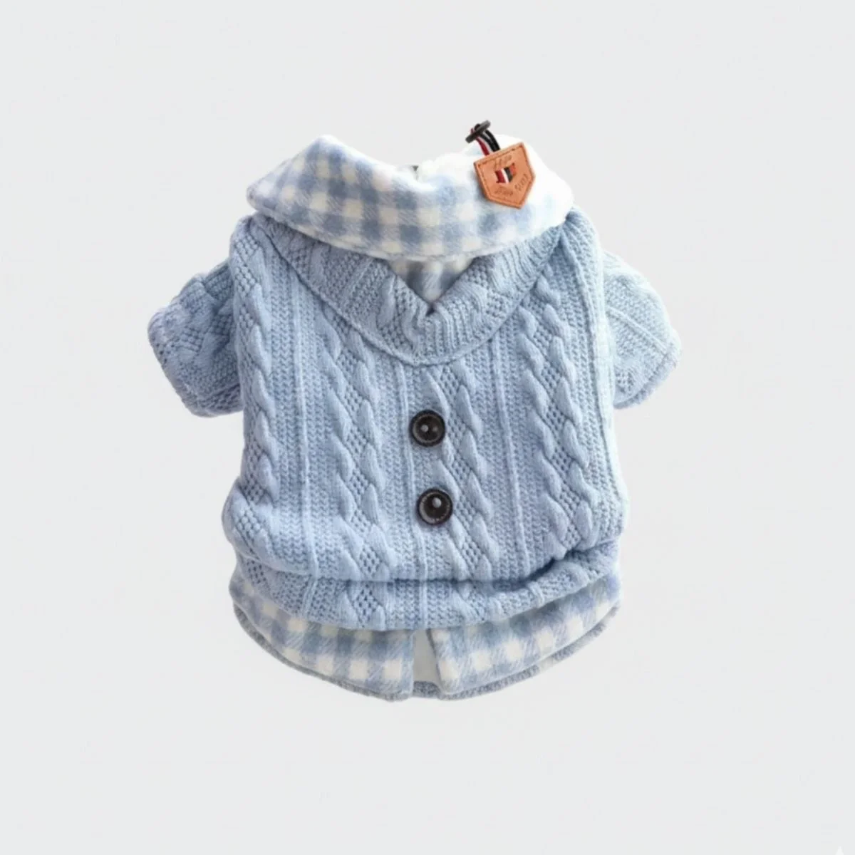 Cozy Knitted Dog Sweater with Plaid Collar – Available in Pink & Blue - Image 10