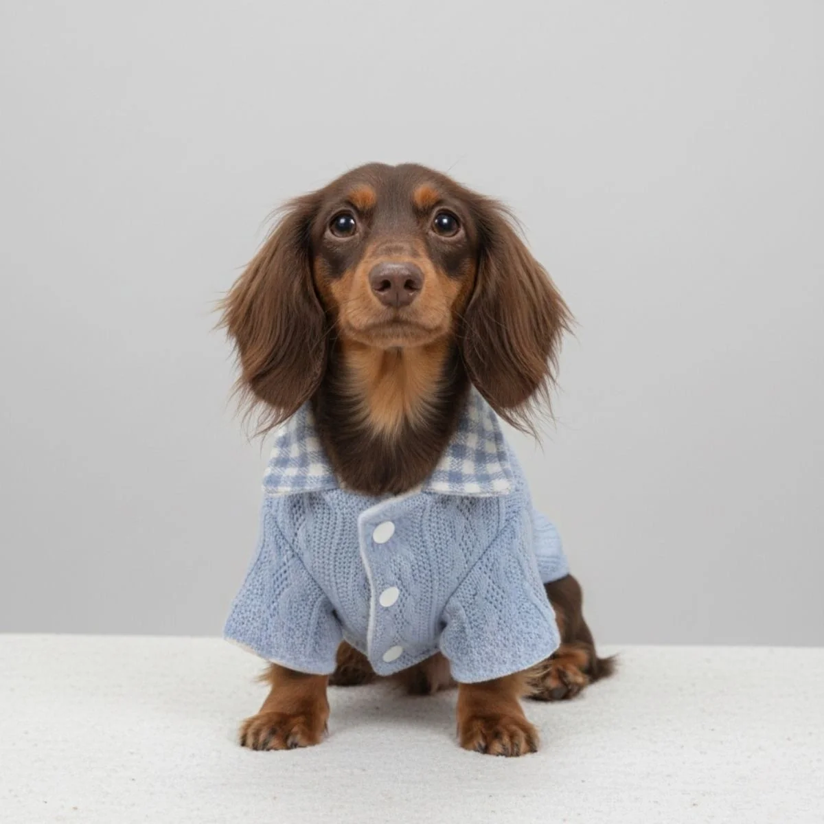 Cozy Knitted Dog Sweater with Plaid Collar – Available in Pink & Blue - Image 3