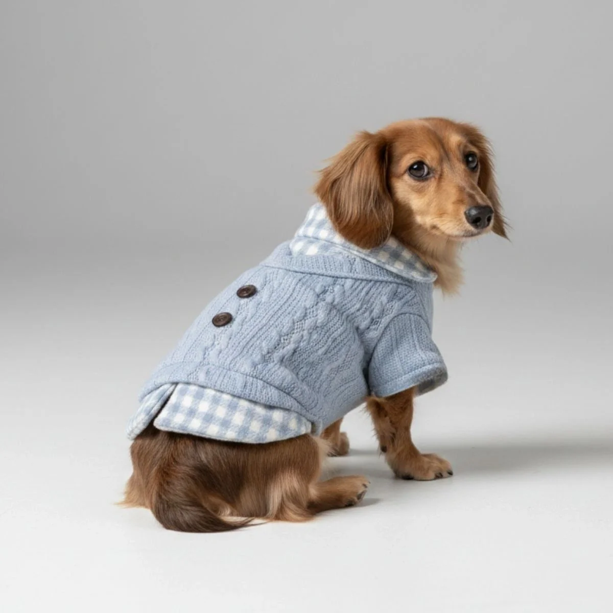 Cozy Knitted Dog Sweater with Plaid Collar – Available in Pink & Blue - Image 4