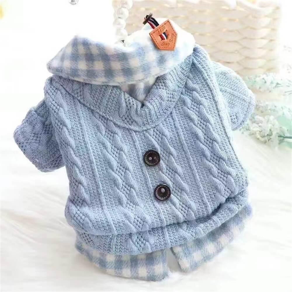 Cozy Knitted Dog Sweater with Plaid Collar – Available in Pink & Blue - Image 5