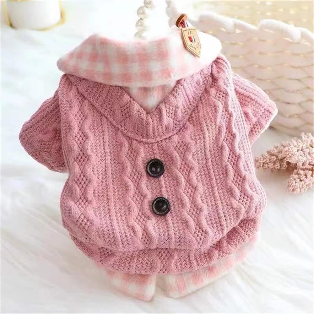 Cozy Knitted Dog Sweater with Plaid Collar – Available in Pink & Blue - Image 7