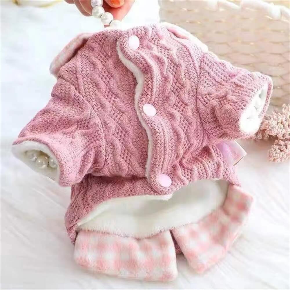 Cozy Knitted Dog Sweater with Plaid Collar – Available in Pink & Blue - Image 8