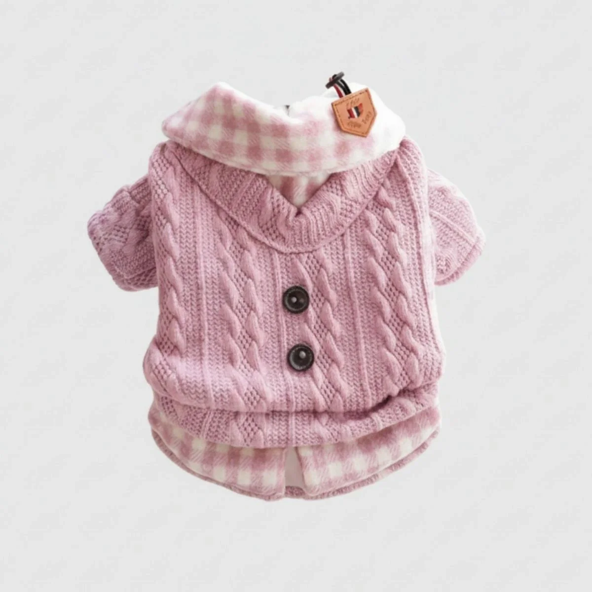 Cozy Knitted Dog Sweater with Plaid Collar – Available in Pink & Blue - Image 9