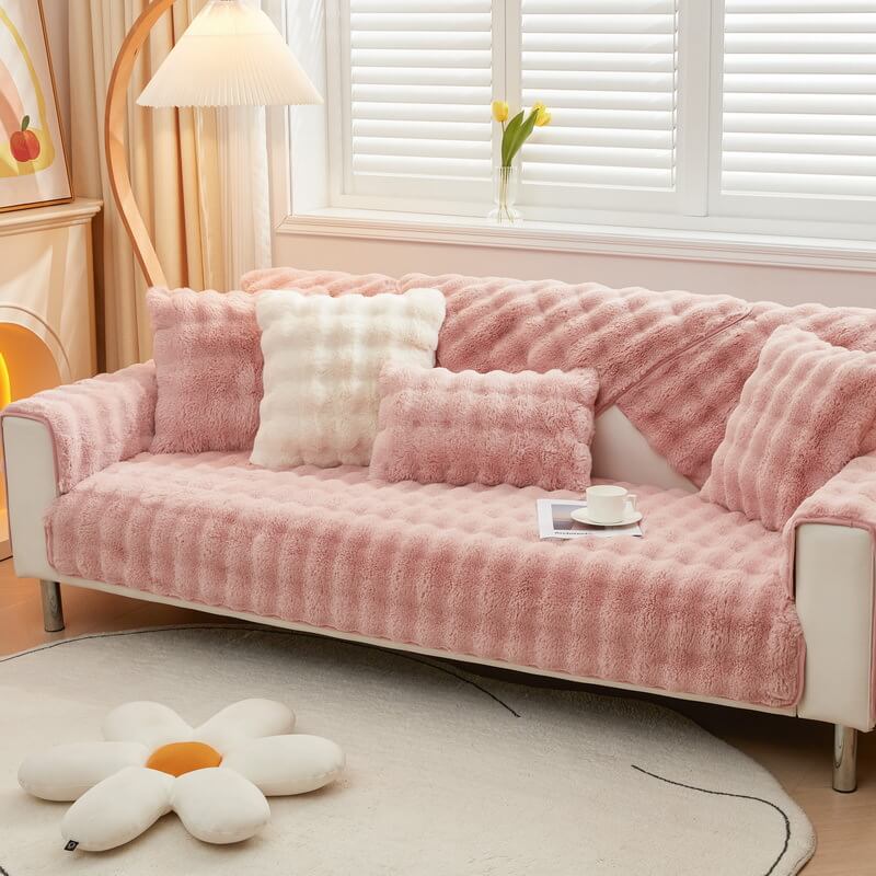Cozy Plush Solid Colour Non-slip Couch Cover - Image 3