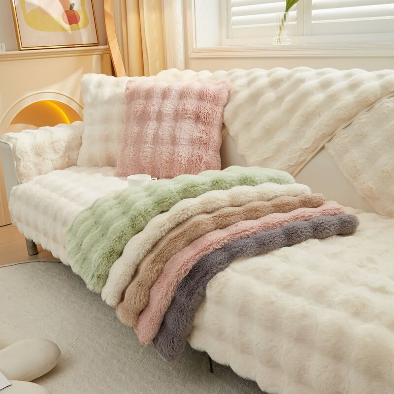 Cozy Plush Solid Colour Non-slip Couch Cover - Image 4